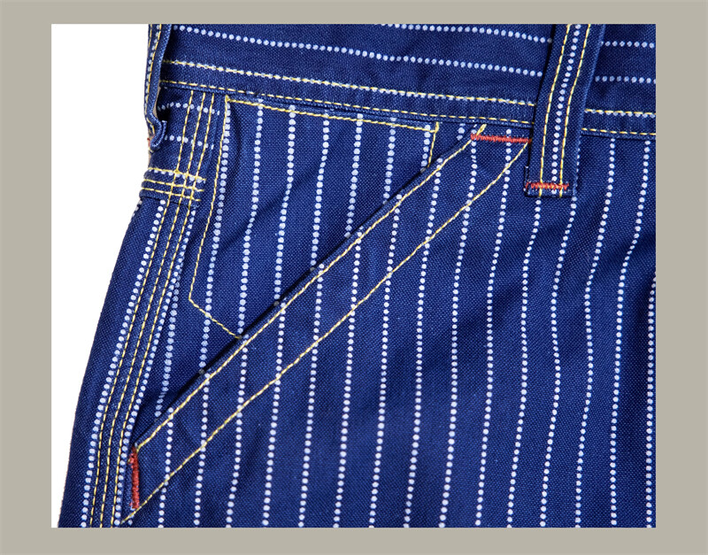 Men's Retro Indigo Wabash Trousers Railroad Stripe Miner Denim