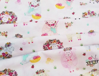 Timeless  Treasures Knitting Sheep - Pink - Quilting And Crafting Fabric  