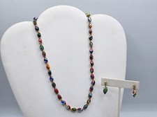 Conjunto de collar y pendientes de cristal millefleur veneciano de Murano cuentas de flores ovaladas