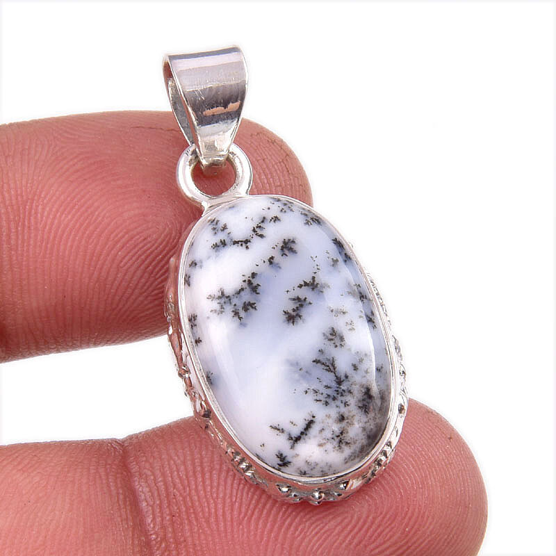Natural Dendrite Opal Gemstone 925 Solid Sterling Silver Gift Pendant 1.5