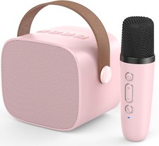 Mini Karaoke Machine w/ 1 Wireless Microphone for Kids Age 4-12 - Pink