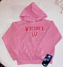 NWT ADIDAS YOUTH SIZE M, L, XL NCAA WISCONSIN BADGERS PINK PULLOVER HOODIE