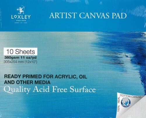 12" x 10" LOXLEY 380gsm COTTON PRIMED BLANK CANVAS PAD OIL ACRYLIC ACID FREE - Picture 1 of 1