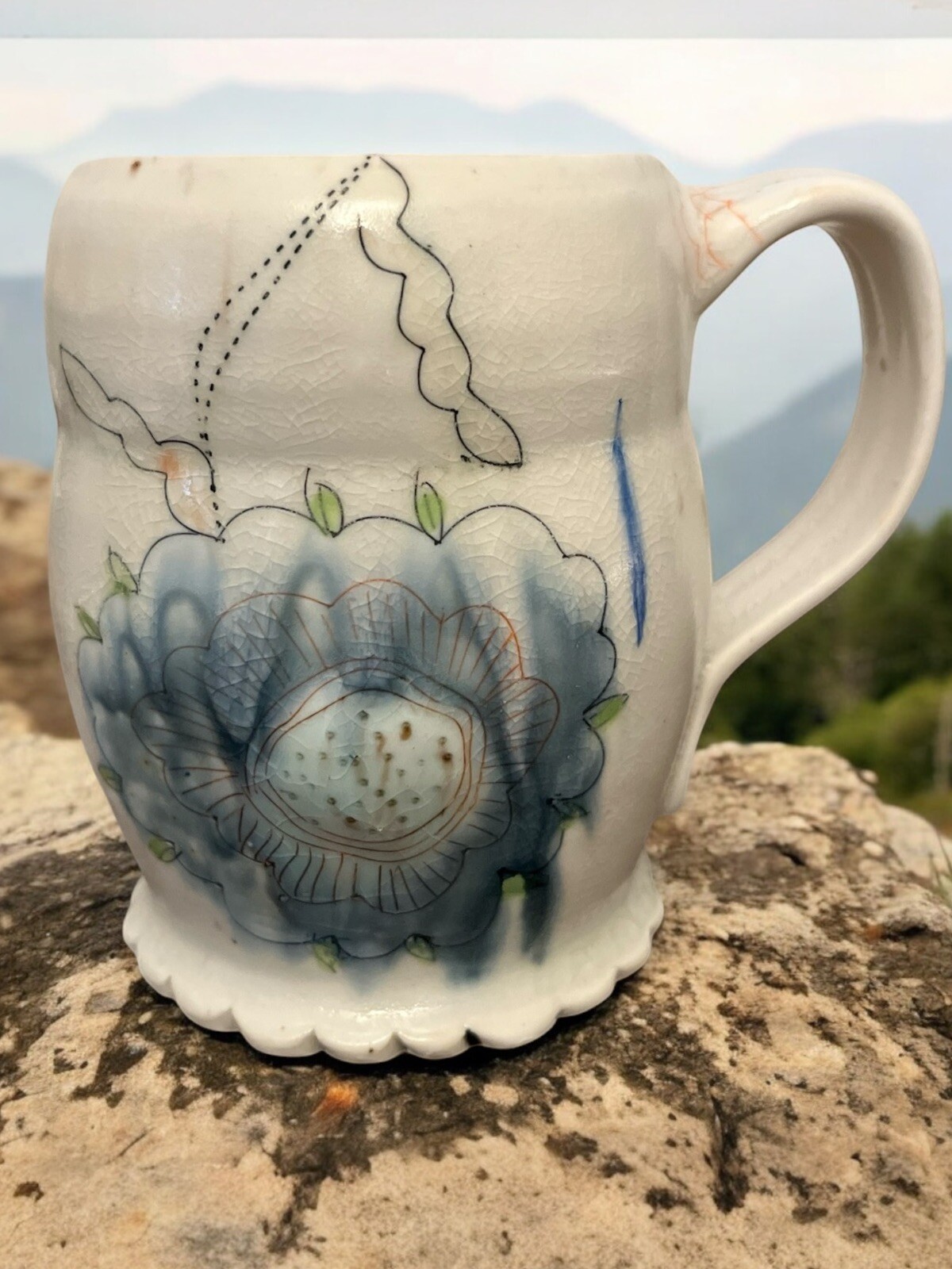 4 Corning Ware Colonial Mist Coffee Tea Cups Mugs ~ White Blue