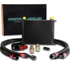AN10 Engine Trans Oil Cooler Kit JDM 30-Row BlkAlum Filter T-stat Adptr Kit B