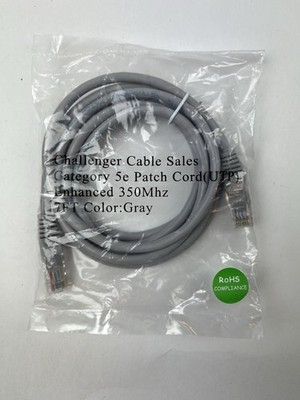 Challenger Category 5e Patch Cord Enhanced 350Mhz 7 Ft Cat 5 Cable NEW Gray Grey