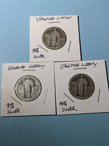 3 Dateless Standing Liberty Silver Quarters 90% US Silver Lot - (Lot A)
