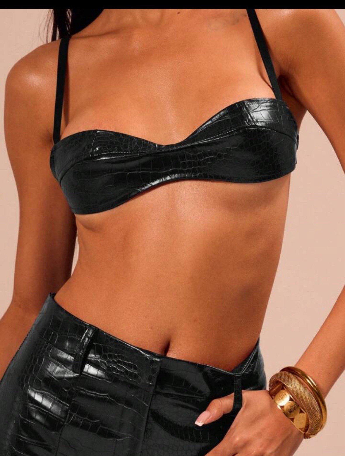 Musera Sexy Crocodile Leather Corset Bralet Top New Black Size Large