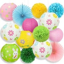 Spring Hanging Decorations   14 Pack Pastel Bunny  Daisy Paper Lanterns, Pom...