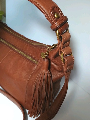 Hobo Original Handbag Soft Brown Leather Crossbody Shoulder Handbag With Tassle - Picture 3 of 11