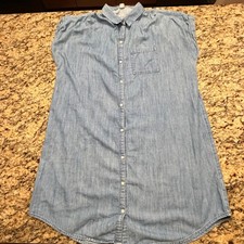 Old Navy Womens XL Light Wash Chambray Sleeveless Button Down Shirt Dress
