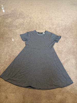 LL Bean Traveler Heathered Gray Dress Short Sleeve Large Petite Fit & Flare