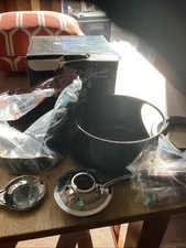 Norpro 10 Piece Black Cast Iron Fondue Set W Burner, 6 Forks New in  Box