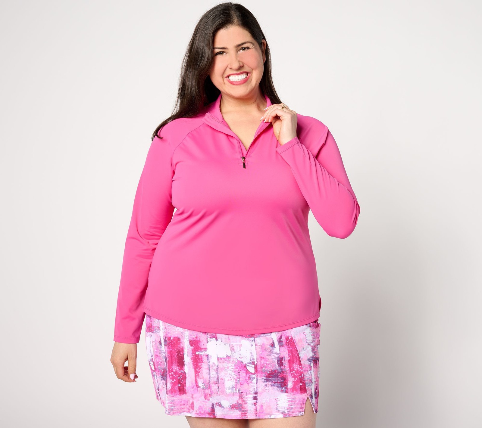 Susan Graver Women's Swimsuit Sz 14 Soleil Rashguard Set Swim Skirt Pink A636610