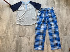 GAP Kid Boys 2 Piece Set Plaid Pajama Sleep Pjs Casual Lounge Pants  Top Blue 8