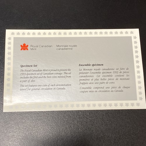 1993 Canada 6 Coin Specimen Set with COA OGP Brilliant Uncirculated RCM - Picture 5 of 7