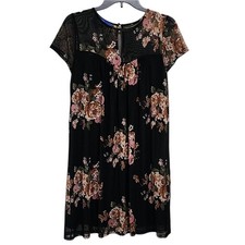 Apt. 9 Mini Dress S Black Floral Mesh Overlay