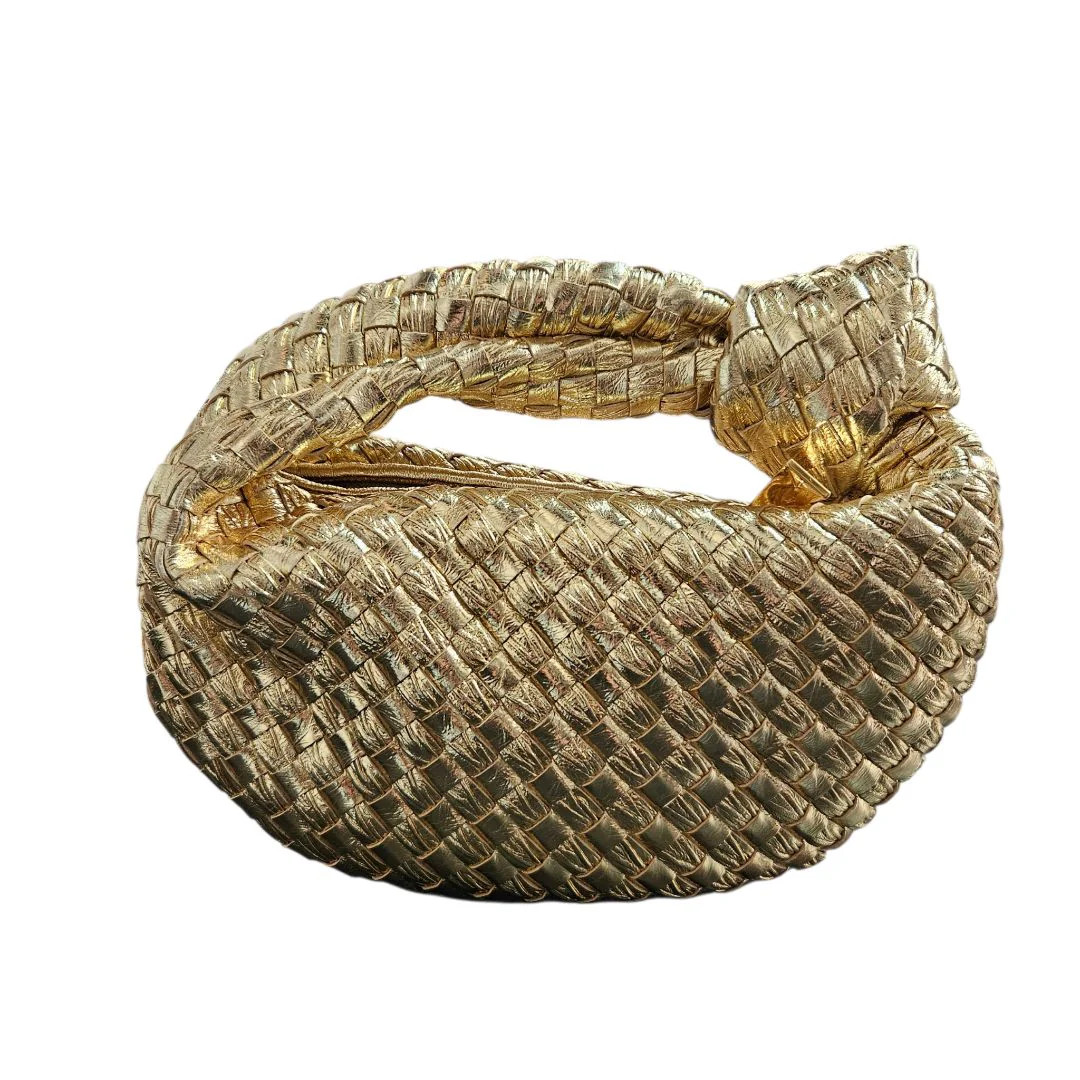 Bottega Veneta Mini Jodie Metallic Gold Intrecciato Nappa Leather Bag