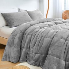 Faux Fur Queen Comforter Set - Ultra Cozy Warm Fluffy Plush Velvet Bed