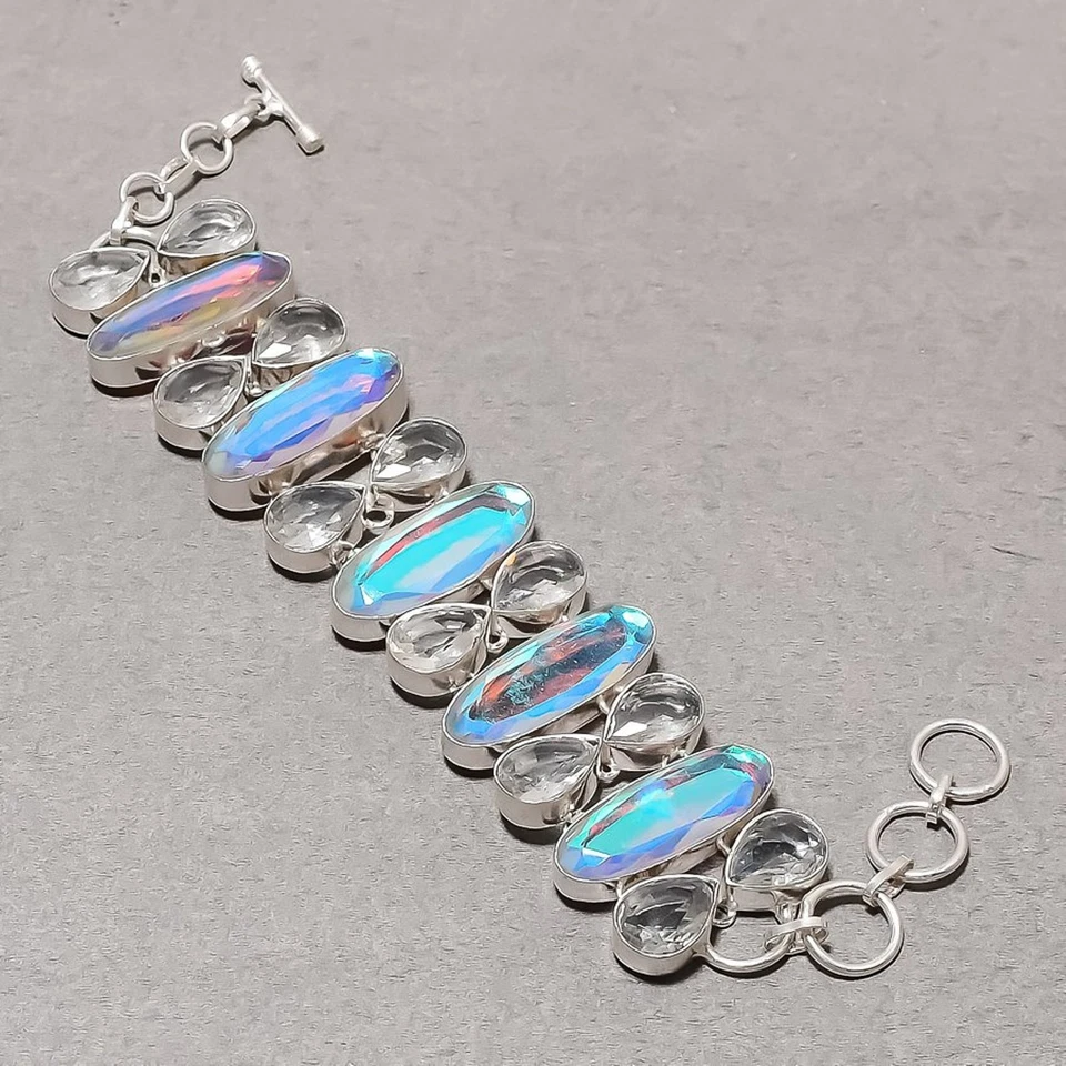 Regenbogen Feuertopas weißer Topas Edelstein Armband handgefertigter... - Bild 2 von 4