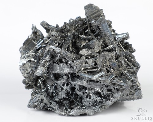 4.3" Stibnite Hand Carved Crystal Skull Fine Art Sculpture, Crystal Healing - Picture 2 of 9