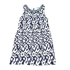 Ann Taylor Loft Abstract Blue White Sheath Dress Women Size 12 Linen Rayon 