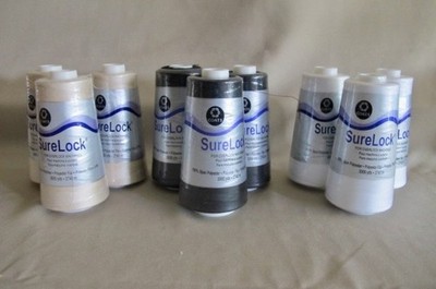 SURELOCK POLYESTER THREAD-COATS- LOT 9-WHITE,BLACK,BEIGE-NEW SEALED