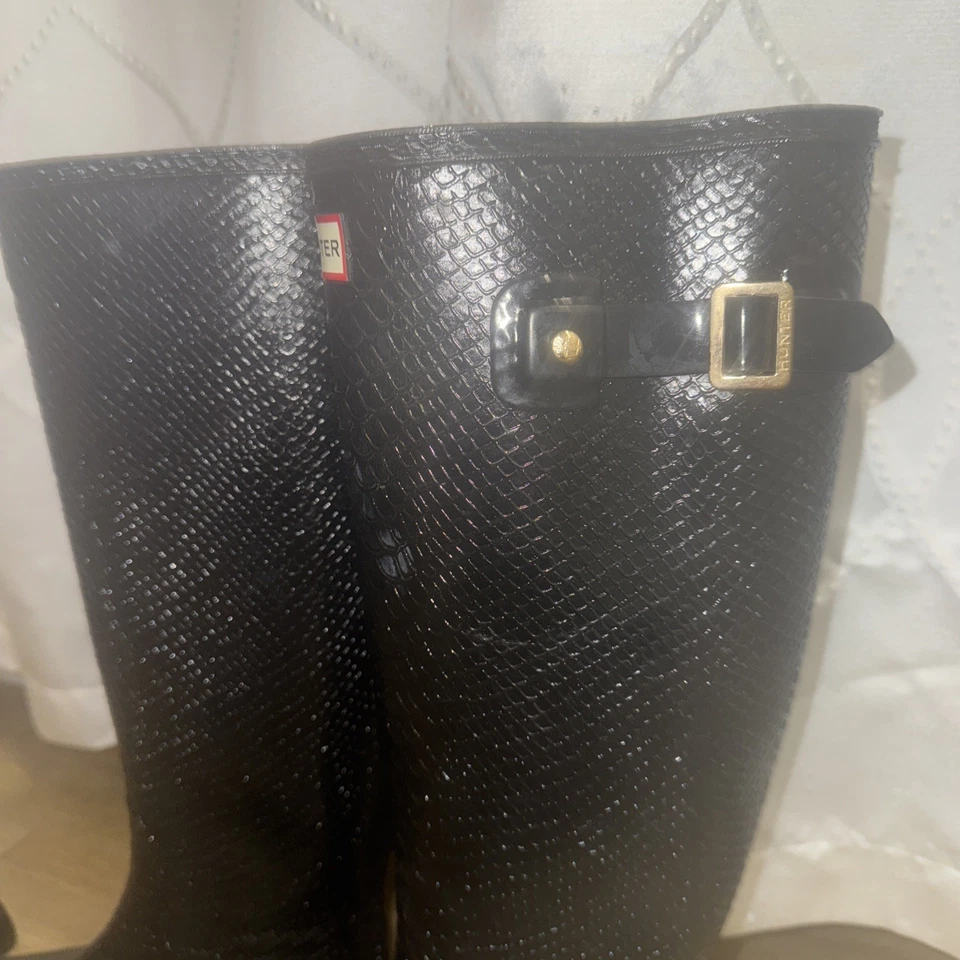 Botas de lluvia Hunter Carnaby Boa estampado de serpiente altas para mujer talla 6 - negras 40/41 Foto 4 de 4