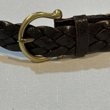 Vintage Abercrombie  Fitch A F Braided Leather Belt Solid Brass Hook Buckle Y2K