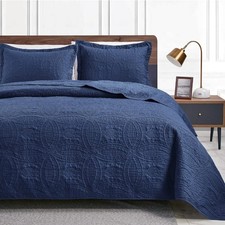 Love's Cabin California King Quilt Set Navy Blue Bedspread, Lightweight Coin Pat