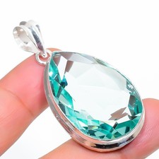 Faceted Swiss Blue Topaz Gemstone 925 Sterling Silver Jewelry Pendant 1.90" F946