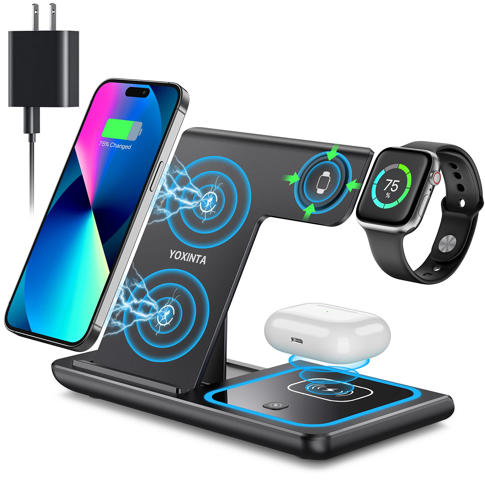 Wireless Charger, 3 in 1 Wireless Charging Station, Fast Wireless Charger Stand-image