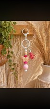 Handmade Pink White Red Beaded Tasseled Key Chain Butterfly Boho for Women