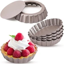 4 inch mini tart pan set of 6, non-stick small tart mold quiche pans w