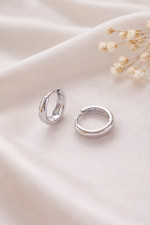 Small Hoop Huggie Earrings Platinum Plated Minimalist Gift Summer Holiday 15mm