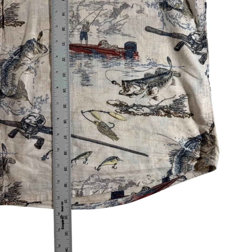 Red Head Men Short Sleeve Button Up All Over Print Fishing Size 2XL - Image 2 of 4