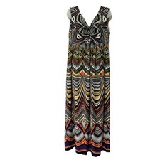Chico’s Maxi Dress V-Neck Sleeveless Geometric Print Size 2 US L Vacation Cruise