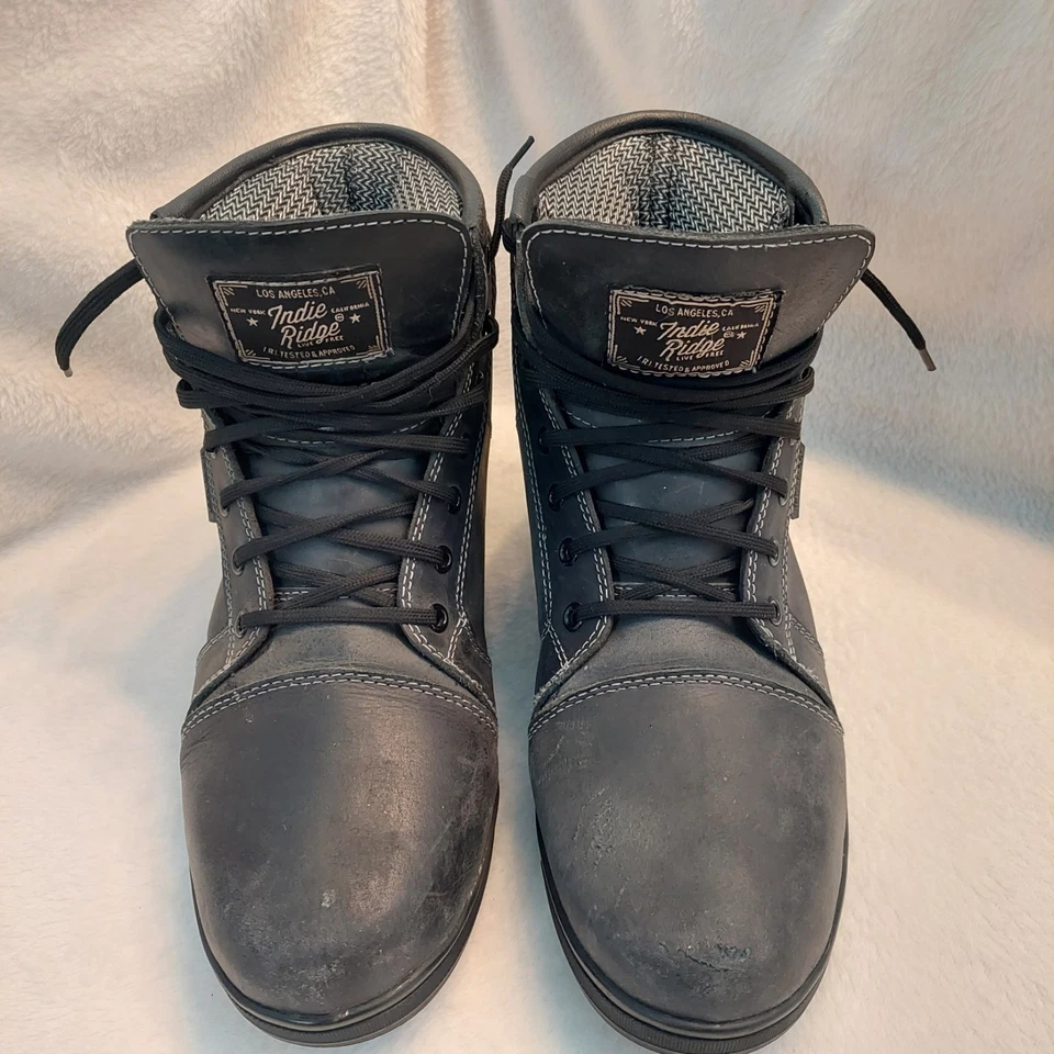 Indie Ridge The Crow 摩托车骑行靴男式 9 黑色皮革防水  — 第 3/4 张图片