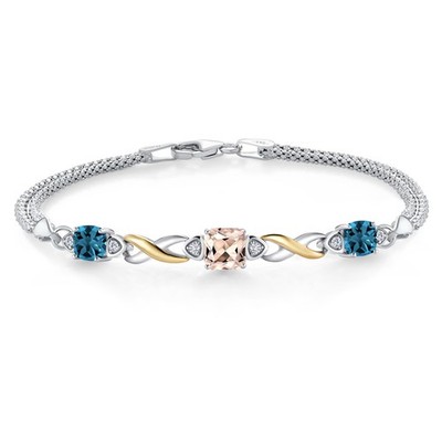 2.23 Ct Peach Morganite London Blue Topaz 925 Silver and 10K Yellow Gold