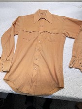 Vintage 1960s Light Orange Pearl Snap Western Shirt   Long Tail   14.5x34