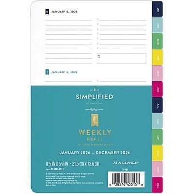 Simplified by Emily Ley for AT-A-GLANCE  2026 Weekly Loose-Leaf Refill