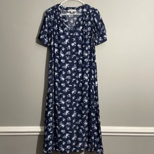 LOFT Blue Floral Women’s Size 6 Long Sleeve Waist Tie Dress