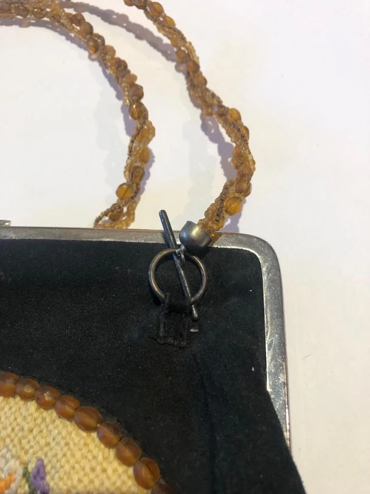 AIMEE CAPOBIANCO Needlepoint Black Suede Beaded Double Handle Purse Handbag - Image 3 of 4