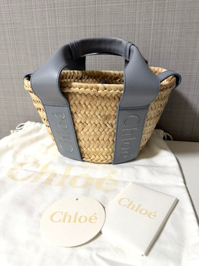 Chloe Blue Leather Basket Bag Dust Bag Tags Guarantee Card Women 29cm 16cm