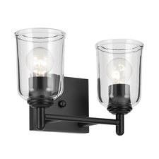 KICHLER Shailene 12.5" 2-Light Vanity Light with Clear Glass in Black, Use as Si