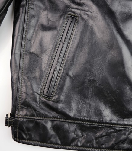 Aero Highwayman size 44 fits like 48 Black Chromexcel Steerhide Leather Jacket - Picture 7 of 9
