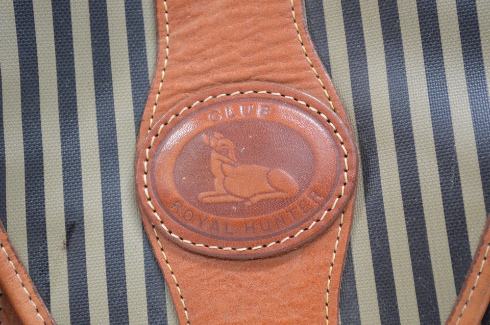 Bolso de hombro vintage Club Royal Hunter a rayas con ribete de cuero y cierre de latón Foto 3 de 4