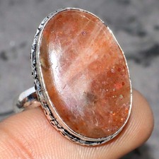 925 Silver Plated Sunstone Jewellery Ring Handmade Gemstone Size Us 9 JW
