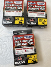 3 Brother TZ-S651 Extra Strength Adhesive Tape 1" 24mm P-Touch Black On Yellow