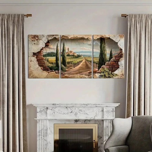 3pcs Tuscany Landscape Vineyard Path Cypress Metal Print Ready to Hang Art - Picture 2 of 8